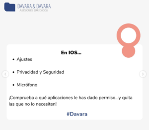 Itinerario creado por Davara para enseñar a usuarios de IOS a ver a qué aplicaciones han dado permiso a su micrófono